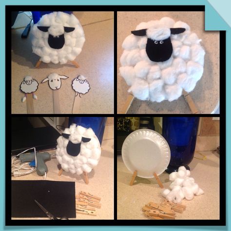 Cotton Ball Sheep Craft. Sheep Decorations Diy, Cotton Ball Sheep, Toddler Bible Lessons, Cotton Ball Crafts, Nativity Activity, Sheep Craft, Toddler Bible, January Crafts, Sheep Crafts