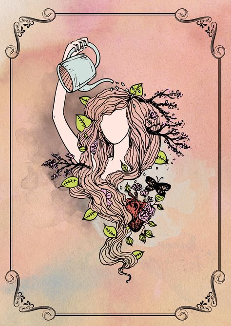 water your own garden on Behance Water Yourself, Garden Tattoos, Tea Labels, Water Illustration, Water Reflections, Tattoo Illustration, Plant Painting, Plant Drawing, Water Me