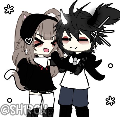 Gacha Life Oc Ideas Couple, Gacha Life Couple, Gacha Couple, Ocs Ideas, Cute Black Shirts, Black And White Hoodies, Cute Fluffy Dogs, Boy Walking, Characters Inspiration Drawing