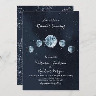 Moon And Stars Invitations, Moon Invitations, Acotar Wedding, Prom Invitations, Full Moon And Stars, Moonlight Wedding, Celestial Wedding Invitations, Star Themed Wedding, Galaxy Wedding