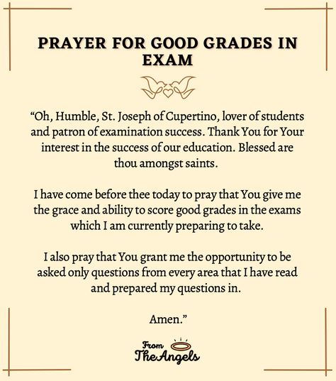 This prayer will guarantee more success and good grades in your examination. Prayer For Educational Success, Prayer For Exam Success, St Joseph Of Cupertino, Exam Prayer, St Joseph Prayer, Grades Quotes, Prayer For Success, Sinners Prayer, Ap Exams