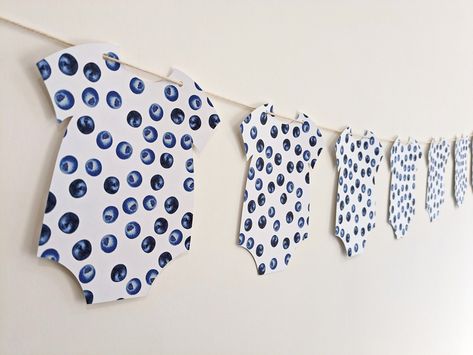 Blueberry Baby Shower Decor, Blueberry Shower Theme, Blueberry Gender Reveal, Blueberry Baby Shower Ideas, Berry Sweet Baby Shower Theme Blueberry, Blueberry Decorations, Blueberry Themed Baby Shower Ideas, Blueberry Baby Shower Theme, Onesie Garland