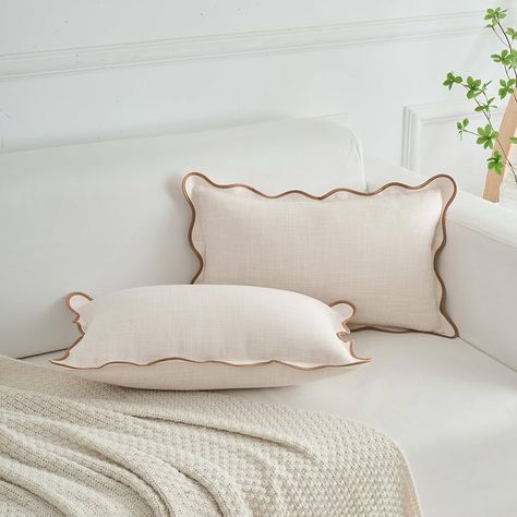 Amazon.com: Mayler Yee Scalloped Throw Pillow Covers Set of 2 for Living Room, Soft Cotton & Cozy Linen, Boho Sytle Decorative Home (Olive Green, 12x20 Inch) : Home & Kitchen White Couches, Bed Pillows Decorative, Apartment Decor, Cute Designs, Elegant Design, Olive Green, Throw Pillow Covers, Throw Pillow, Home Kitchens