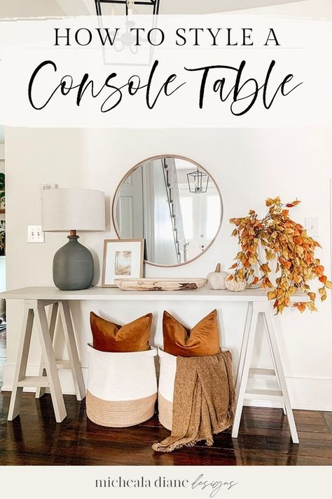 What Size Do You Need For Sofa Console, Transitional Neutral Living Room Sofa Table, Mirror Size Guide For Console Table, Console Table Styling Behind Couch, Behind The Couch Table Boho, Farmhouse Decoartion Dining Room Console Table, How To Style A Console Table, Modern Farmhouse Ideas, Small Console Table