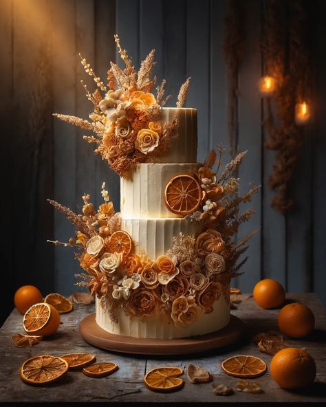 Orange Vibes… #wedding #weddingcake #weddinginspiration #ai #aiart #aiartcommunity #aiartwork #aiartist #digitalart #digitalillustration #orange #chocolate Burnt Orange Wedding Cake, Orange Wedding Cakes, Animated Cake, Orange Cakes, Orange Wedding Cake, Cake Display Table, Cake Tables, Burnt Orange Weddings, Orange Chocolate