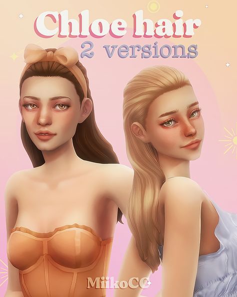 Chloe hair |  Miiko auf Patreon Sims 4 Cc Hair Female, Sims 4 Female Hair, Cute Side Bangs, Best Sims 4 Cc, Sims 4 Curly Hair, Space Buns Hair, Sims 4 Cc Hair, Side Swept Hairstyles, Low Bun Hairstyles