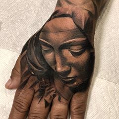 Pieta Tattoo, Crucifix Tattoo, Teardrop Tattoo, Brown Tattoo, Jason Brown, Dinosaur Tattoo, Browning Tattoo, Side Neck Tattoo, Mary Tattoo