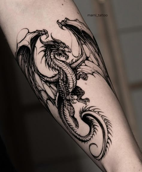 dragon tattoo Goth Dragon Tattoo, Smaug Dragon Tattoo, Realism Dragon Tattoo, Dragon Wing Tattoo, Dragon Back Tattoo Women, Gothic Dragon Tattoo, Dark Dragon Tattoo, Dragon Tattoo On Thigh, Dragon Tattoo Thigh