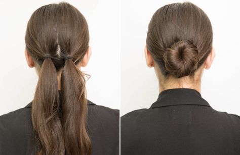 Prevent your low bun from loosening by tying your hair in two pigtails first. | 25 Tips And Tricks To Get The Perfect Bun Perfect Bun, Hacks Every Girl Should Know, Winged Liner, Beauty Expert, Makati, Flight Attendant, Audrey Hepburn, Beauty Secrets, Every Girl