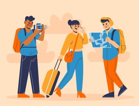 Traveler Illustration, Korean Illustration, Character Flat, Colorful Illustration, Travel Logo, Travel Illustration, People Illustration, Logo Collection, Vector Hand