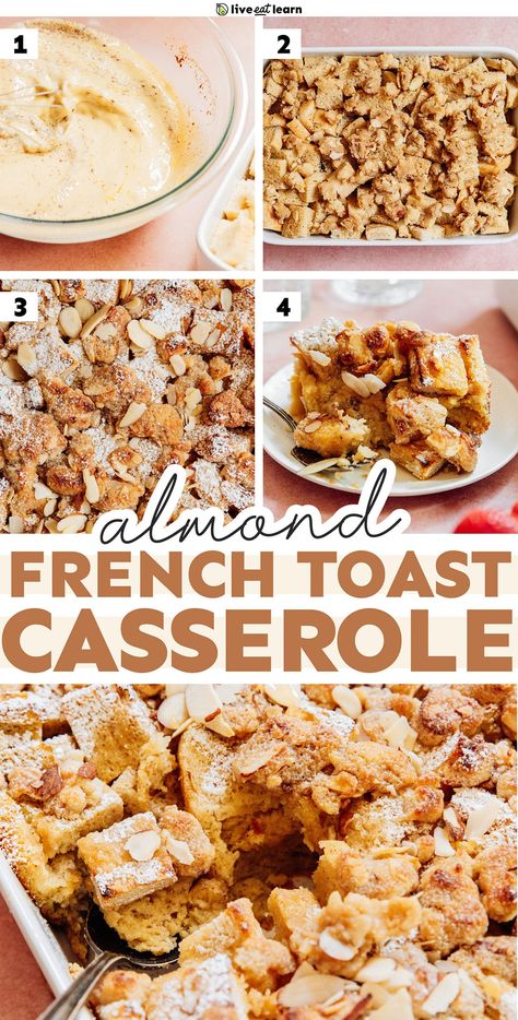 This almond French toast casserole is total brunch bliss! Inspired by the irresistible flavors of an almond croissant, it’s buttery, almond-kissed, and baked to golden perfection. With super easy steps and simple ingredients, you can guarantee this French toast bake will satisfy a hungry crowd. Almond French Toast, Breakfast Casserole French Toast, Vegetarian Christmas Recipes, Christmas Main Dishes, Vegan French Toast, Vegetarian Christmas, French Toast Breakfast, Cinnamon French Toast, Toast Casserole