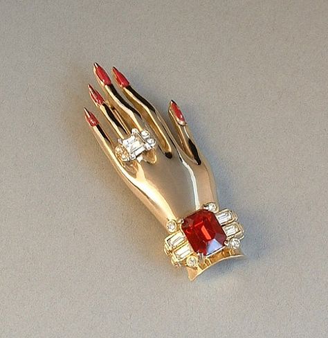 ADOLF KATZ Vintage CORO Friendship Hand Brooch by YearsAfter, $112.00 Hand Brooch, Coro Jewelry, Figural Jewelry, Garnet Red, Vintage Jewels, Ancient Romans, Vintage Costume Jewelry, Vintage Jewellery, Clear Rhinestones