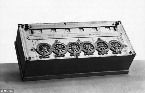 Blaise Pascal's calculating machine - another 17th Century mechanical marvel - is pictured Mechanical Calculator, Blaise Pascal, Perpetual Motion, Wealthy Affiliate, Industrial Photography, Addition And Subtraction, Personal Marketing, 17th Century, Made Of Wood