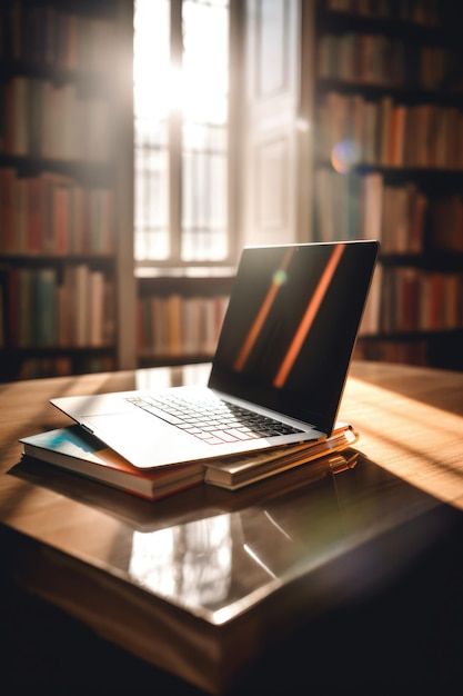 Laptop na mesa com livros na biblioteca ... | Premium Photo #Freepik #photo #estudo #biblioteca-digital #estudo-online #aprender Premium Photo, Picture Book, Laptop, Quick Saves