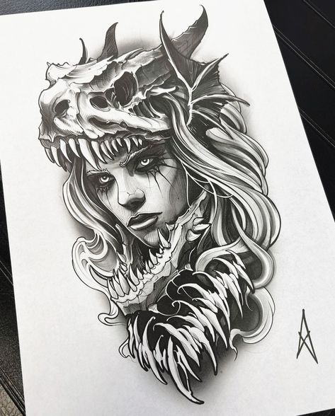 Aj Tattoo, Dragon Tattoo Drawing, Valkyrie Tattoo, Evil Skull Tattoo, Evil Skull, Celtic Cross Tattoos, Chicano Style, Dotwork Tattoo, Celtic Tattoo