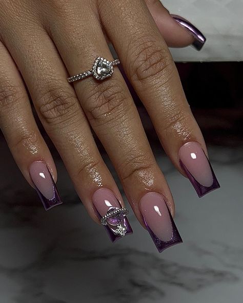 Dina on Instagram: "ONLY A FEW SPOTS LEFT FOR FEBRUARY MAKE SURE TO BOOK, link in bio #nailsofinstagram #nails #nailinspo #shortnails #longnails…" Purple Acrylic Nails, Purple Nail Designs, Colored Acrylic Nails, Purple Nail, French Tip Acrylic Nails, Cute Acrylic Nail Designs, French Acrylic Nails, Unique Acrylic Nails, Metallic Nails