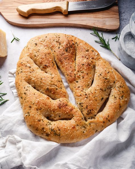 Fougasse bread is a traditional French bread with a leaf-like shape and a delightful crispy crust! Here's our step-by-step guide for how to bake this delicious and impressive flatbread at home. #bread #homemadebread #breadrecipe #french #frenchbread #fougasse #fougassebread No Knead Fougasse, Fougasse Bread, Baking Skills, Bread At Home, Couple Cooking, French Bread, Bread Rolls, Dry Yeast, Flatbread