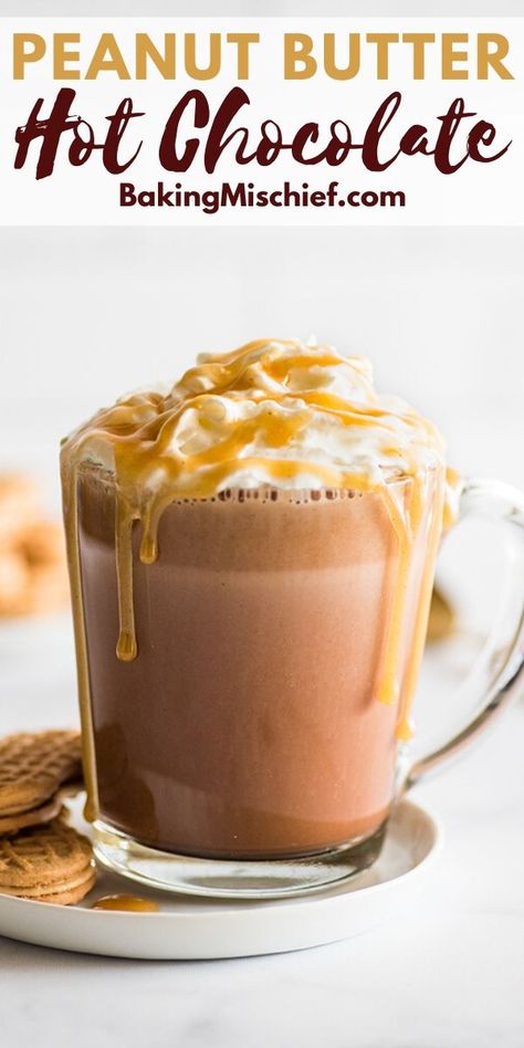 Peanut Butter Hot Chocolate is easy to make at home and so, so good. | #hotchocolate | #peanutbutter | Fresh Cherry Cobbler Recipe, Christmas Drinks Nonalcoholic, Drinks Nonalcoholic, Peanut Butter Hot Chocolate, Gourmet Hot Chocolate, Peanut Brittle Recipe, Hot Drinks Recipes, Hot Chocolate Drinks, Cocoa Recipes