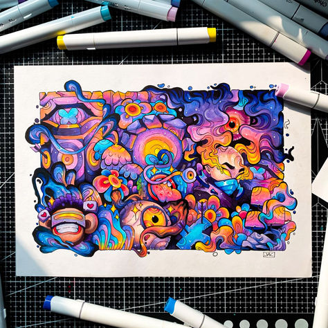 [𝑺𝒂𝒗𝒆 & 𝑭𝒐𝒍𝒍𝒐𝒘]~♡´･ᴗ･`♡ Vexx Art Doodles, Alcohol Markers Art Ideas, Moon Mxtr, Art Markers Drawing, Markers Drawing Ideas, Graffiti Doodles, Posca Art, Graffiti Style Art, Art Tools Drawing