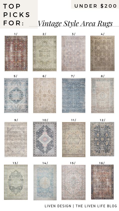 Vintage Style Area Rugs From Amazon | Shop affordable options to consider that give you the look of a beautiful oriental or Persian style rug at a more affordable price point. Even more, you can shop all in one place at AMAZON. I’m sharing 16 favorite vintage style area rugs in a range of sizes and all under $200. #amazon #rug #distressed #oriental #vintage #persian #antique #neutral #home Vintage Glassware Wedding, Amazon Area Rugs, Distressed Persian Rug, Modern Chic Decor, Antique Living Room, Vintage Style Rugs, Affordable Area Rugs, Neutral Area Rugs, Art Deco Rugs