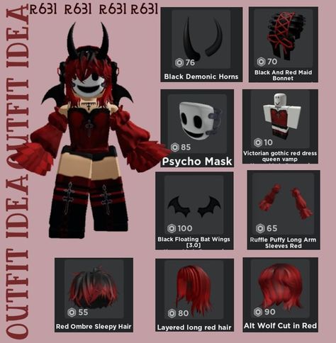 outfit made by me :) Red Demon, Roblox 3, Baddie Outfits Ideas, Coding Clothes, Demon Girl, Roblox Outfit, Roblox Codes, Themed Outfits, Red Outfit