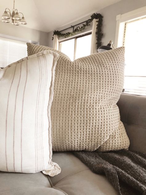 Waffle Crochet Pillow, Waffle Pillow, Beige Waffle Bedding, Gray Waffle Bedding, Waffle Texture Bedding, Waffle Weave Duvet Cover, Euro Shams, Back Pieces, Waffles