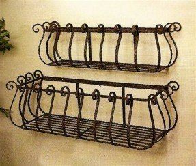 Set of 2 Wrought Iron 36" & 30" Large Castilian Window Planters Iron Window Boxes, Wrought Iron Window Boxes, Wall Basket Storage, Vertical Wall Planters, Rod Iron, Iron Planters, Wrought Iron Decor, Iron Windows, Window Box Flowers