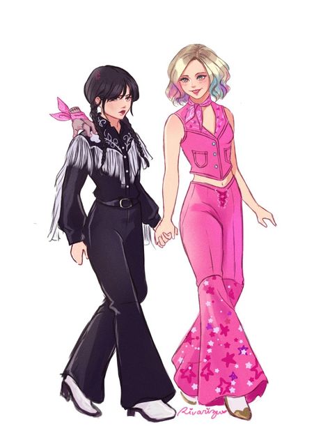 Cowboy Barbie, Addams Family Wednesday, Emily The Strange, Harley Quinn Art, Lgbt Art, Cartoon Outfits, Anime Fairy, Addams Family, Wednesday Addams