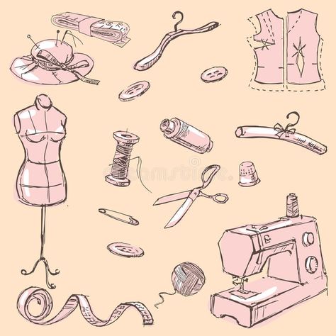 Sewing Kit Drawing, Sewing Kit Illustration, Sewing Stickers, Hand Drawn Elements, Dog Games, Sewing Kit, Sewing Tools, Sewing Supplies, Easy Sewing