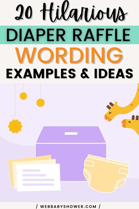 A diaper raffle is a game in which guests earn raffle tickets by bringing packs of diapers to your baby shower. The more packs they bring, the more tickets they earn. You’ll draw one of the tickets during the shower and give the winner a prize. Check out these 20 funny diaper raffle wording ideas to set up a successful and hilarious baby shower game! #diaperrafflebabyshowergame #funnybabyshowergames Diaper Fund Ideas, Baby Shower Raffle Ideas, Diaper And Wipe Raffle, Baby Shower Raffle Prizes, Diaper Raffle Prize Ideas, Online Baby Shower Games, Diaper Raffle Invitation, Raffle Ideas, Easy Baby Shower Games