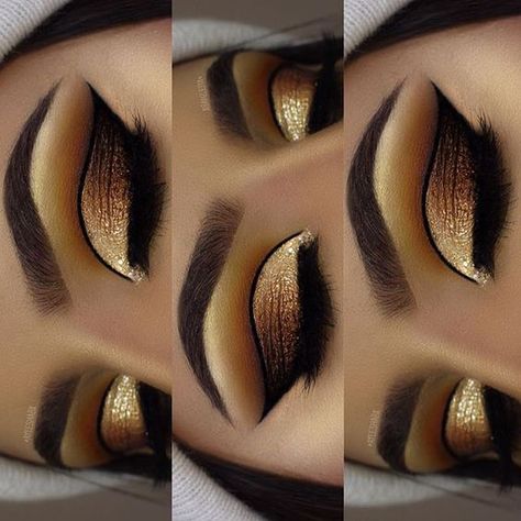 Trucco Glam, Trucco Smokey Eye, Maquillage Yeux Cut Crease, Make Up Designs, Gold Eye Makeup, Dipbrow Pomade, Smink Inspiration, Beautiful Eye Makeup, Mascara Tips