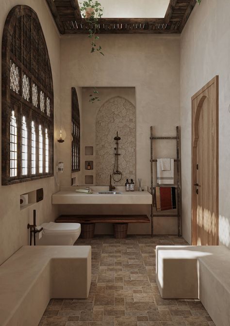 Europe Bathroom Design, Islamic Bathroom Design, Morrocon Bath Interior, Mediterranean Interior Bathroom, Islamic Bathroom, Arabic Bathroom, Hamam Bathroom, Marrakech House, Bathroom Spanish Style