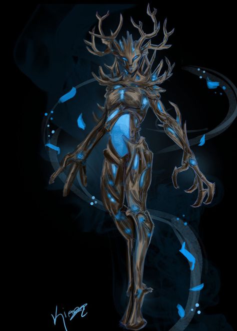 Spriggans should really be green but this looks really nice in blue. I'm thinking about getting this on my forearm to go with my flame atronach. [3] Spriggan by cafoholickiki Guardian Tattoo, Skyrim Fanart, Skyrim Art, Female Monster, Elder Scrolls Art, Alien Character, Games Design, Weird Creatures, Super Hero Costumes