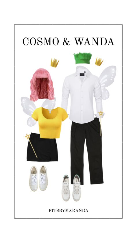 Cosmo & Wanda Costume | #outfitinspo #costume #halloween #halloweencollage #halloweencostume Wanda And Cosmo Costume Couple, Cosmo Wanda Costume, Cosmo Costume, Wanda Costume, Cosmo And Wanda Costume, Cosmo Wanda, Cool Couple Halloween Costumes, Cute Couples Costumes, Cosmo And Wanda