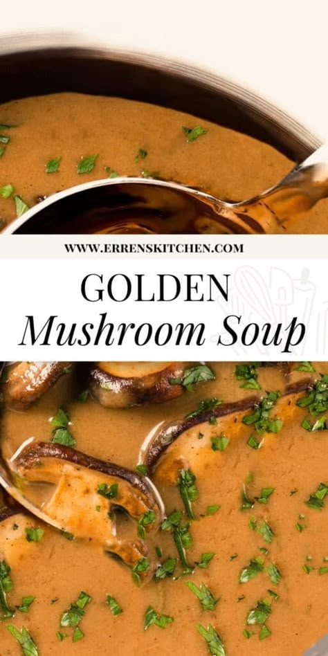 Golden Hungarian Mushroom Soup - Erren's Kitchen Mushroom Soup Gluten Free, Homemade Mushroom Soup, Hungarian Mushroom, Vegan Mushroom Soup, Soup Gluten Free, Golden Mushroom, Hungarian Mushroom Soup, Golden Mushroom Soup, Mushroom Soup Recipe