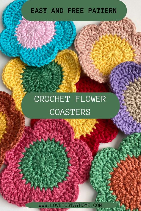 Beautiful crochet flower coasters Crochet Flower Coaster Patterns, Crochet Flower Placemats, Crochet Coasters Pattern Free, Granny Square Coasters Free Pattern, Crochet Decor Patterns Free, Coasters Crochet Pattern Free, Crochet Flower Coasters Free Pattern, Crochet Christmas Coasters, Scrubbies Crochet