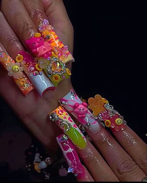 Junk Nailzz 🍡🍬🍭 | Gallery posted by Keesh  | Lemon8 Graffiti Nails, Junk Nails, Being Extra, Hard Nails, Colored Acrylic Nails, Nails Design With Rhinestones, Hello Kitty Nails, Short Square Acrylic Nails, Exotic Nails