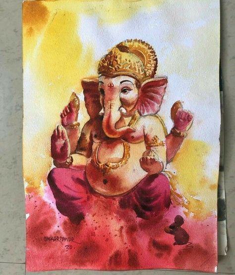 Ganesh Chaturthi Art, Ganesha Watercolor, Watercolor Indian, Art Markers Drawing, Ganesha Drawing, Ganesh Art Paintings, Soft Pastel Art, Boho Art Drawings, Shree Ganesh