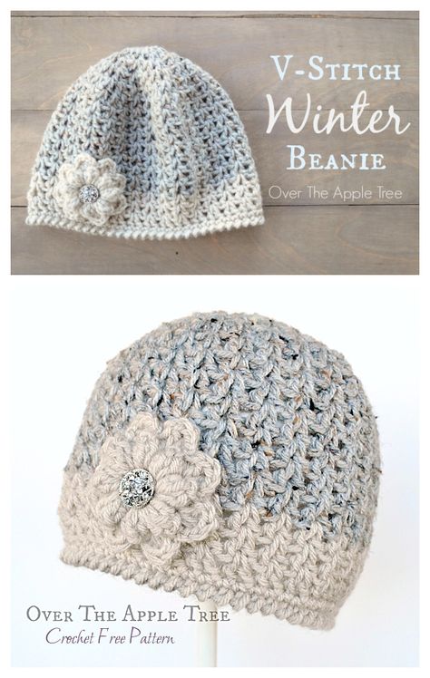 V-Stitch Winter Beanie Hat Crochet Free Pattern - Crochet & Knitting Yarn Dreads, Beanie Hat Crochet Pattern, Beanie Hat Crochet, V Stitch Crochet, Crochet Baby Projects, Crochet Beanie Pattern Free, Crochet Hat With Brim, Crochet Beanies, Crochet Winter Hats