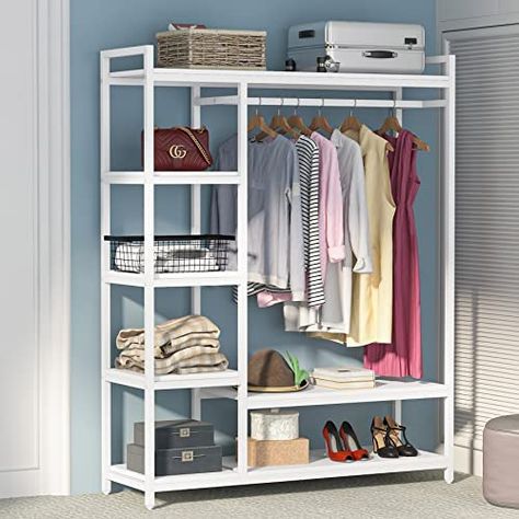 Closet Organizer Kits, Wooden Clothes Rack, Standing Closet, Closet Storage Systems, Free Standing Closet, Portable Closet, Garment Rack, Wooden Wardrobe, Large Shelves