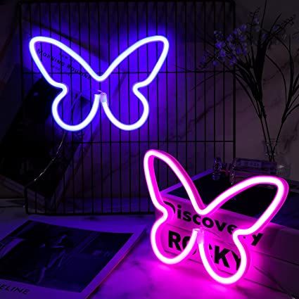 2 Pieces Butterfly Neon Signs Butterfly LED Light 3-AA Battery Powered, USB Operated Wall Neon Light Decor Butterfly Neon Wall Art for Bedroom Wedding Birthday Party Home Decor (Pink, Blue) Deco Violet, Neon Lights Bedroom, Butterfly Room, Neon Wall Signs, Neon Wall Art, Butterfly Lighting, Bedroom Night Light, Neon Wall, Light Decor