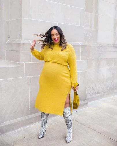 Plus Size Pregnancy Fashion, Fall And Winter Maternity Outfits, Sweater Dress Plus Size, Yellow Sweater Dress, Prego Outfits, Casual Maternity Outfits, City Girl Style, Winter Maternity Outfits, Spring Attire