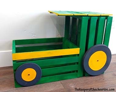 Tractor Toy Box, Wood Crate Furniture, Whimsical Yard, Stove Burner Covers, Yellow Crafts, Wooden Toy Boxes, Trendy Toys, Crate Furniture, Garden Art Sculptures Diy