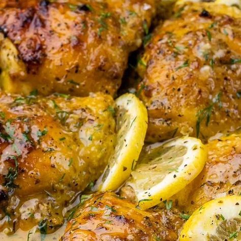 Oregano Recipes, Lemon Chicken Thighs, Sliced Lemon, Bone In Chicken Thighs, Bone In Chicken, Lemon Slices, Healthier Options, Decor Shopping, Fresh Garlic