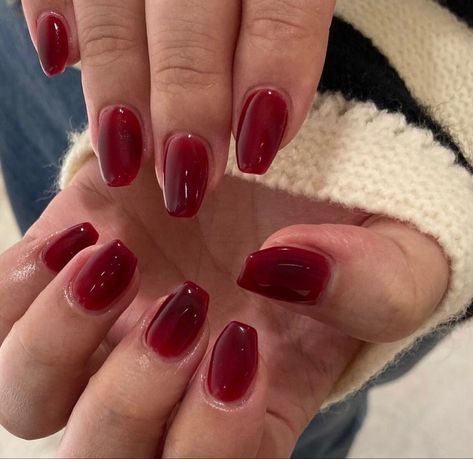 Seductive Red Nails, Dark Red Nails Short Design, Red Winter Nails Short, Y2k Nails Short Red, Coffin Deep C Nails Short, Short Coffin Acrylic Nails Red, Dark Red Nails Acrylic Coffin Short, Red Ballerina Nails Short, Nail Ideas Red Short