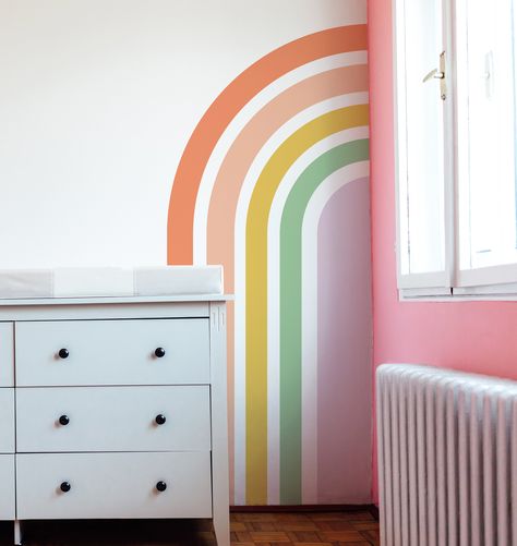 "A generously sized Half Elongated Corner Rainbow Wall Decal, the perfect accent for any room in your home or office. This whimsical collection is designed to capture the hearts of both your little ones and yourself. The vibrant colors and intricate details of this decal are truly amazing, creating a mesmerizing focal point. Fall in love with this enchanting Rainbow Wall Decal and let its vibrant colors and impeccable detail bring joy and charm to your space. Elevate your décor with this delightful and captivating addition. 𝗖𝗵𝗼𝗼𝘀𝗲 𝘆𝗼𝘂𝗿 𝘀𝗶𝘇𝗲 𝗮𝗻𝗱 𝗼𝗿𝗶𝗲𝗻𝘁𝗮𝘁𝗶𝗼𝗻 : - Small 15\" wide x 36\" high - Medium 22\" wide x 50\" high - Large 31\" wide x 73\" high - X-Large 38\" wide x 90\" high  In addition, this order will arrive with one Squeegee: a very important tool, as yo Half Rainbow Wall, Large Rainbow Wall Decal, Rainbow Wall Mural, Women Cave, Rainbow Playroom, Summer Room, Rainbow Wall Decal, Outdoor Entryway, Bathroom Modern