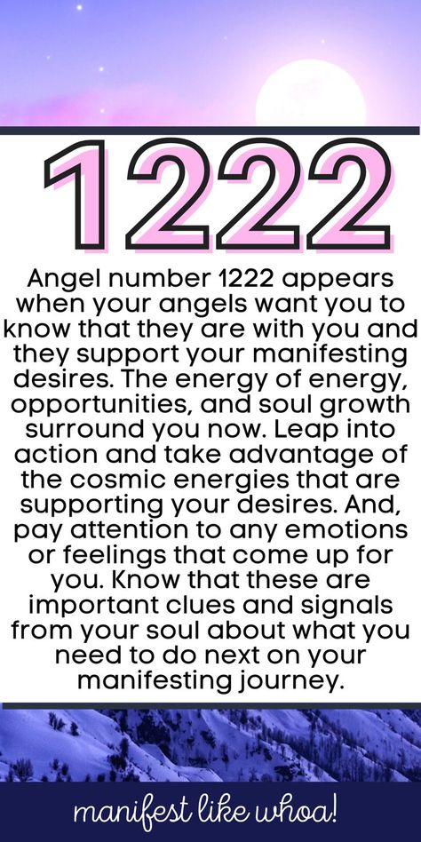 Angel number 1222 appears when your angels want you to know that they are with you and they support your manifesting desires. The energy of energy, opportunities, and soul growth surround you now. Leap into action and take advantage of the cosmic energies that are supporting your desires. And, pay attention to any emotions or feelings that come up for you. Know that these are important clues and signals from your soul about what you need to do next on your manifesting journey. 1222angel Number Meaning, 800 Angel Number Meaning, Angel Number 1222 Meaning, 3434 Angel Number Meaning, 1222 Angel Number Meaning, 1222 Meaning, 1222 Angel Number, Angels Numbers, Soulmate Stories