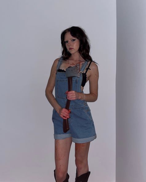 maxine, x movie, halloween costume Us Movie Costume, Maxine Outfits, Maxxxine Movie Outfits, Maxine Overalls, X Costume, Halloween Costumes With Boots, Maxine X Makeup, Maxxxine Costume, Maxxxine Minx Costume