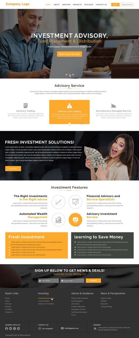 ----- Investment Company Website Templates ----- This highly customizable business template can be used in many business verticals including accounting advertising banking consulting insurance etc with little modification. #investmentbanking #investment #banking #ideas Learning Money, Consulting Website, Wix Website Design, Investment Company, Free Website Templates, Investment Companies, Website Development Company, Website Redesign, Accounting And Finance