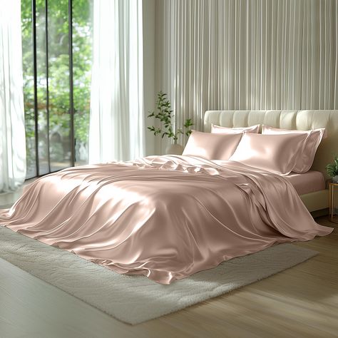 PRICES MAY VARY. 【Luxury Bedding Set】Luxury 6pc full size satin sheets sets- 1 flat sheet 81"x96", 1 fitted sheet 54"x75"+14", 4 pillowcases 20"x30". Deep pockets that fit mattresses up to 14" deep with elastic around the fitted sheet, It can fit your mattress better. 【Care for Skin And Hair】Satin fabric prevents hair breakage/knots and helps reduce facial or neck wrinkles. No need to worry about messy hair or dry skin every morning! Our silky satin sheets set is made from high quality, breathab Pink Sheets Aesthetic, Silk Sheets Aesthetic, Silk Bed Sheets Aesthetic, Satin Bedsheets, Comfy Bed Aesthetic, Silk Bed Set, Satin Bed Sheets, Diy Perfumes, Satin Bed